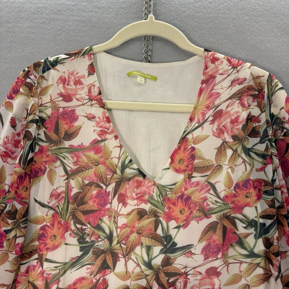 Gianni Bini Chiffon V Neck Shift Dress Wava Sz Medium Poppy Floral Print, Boho‎ - Picture 2 of 15